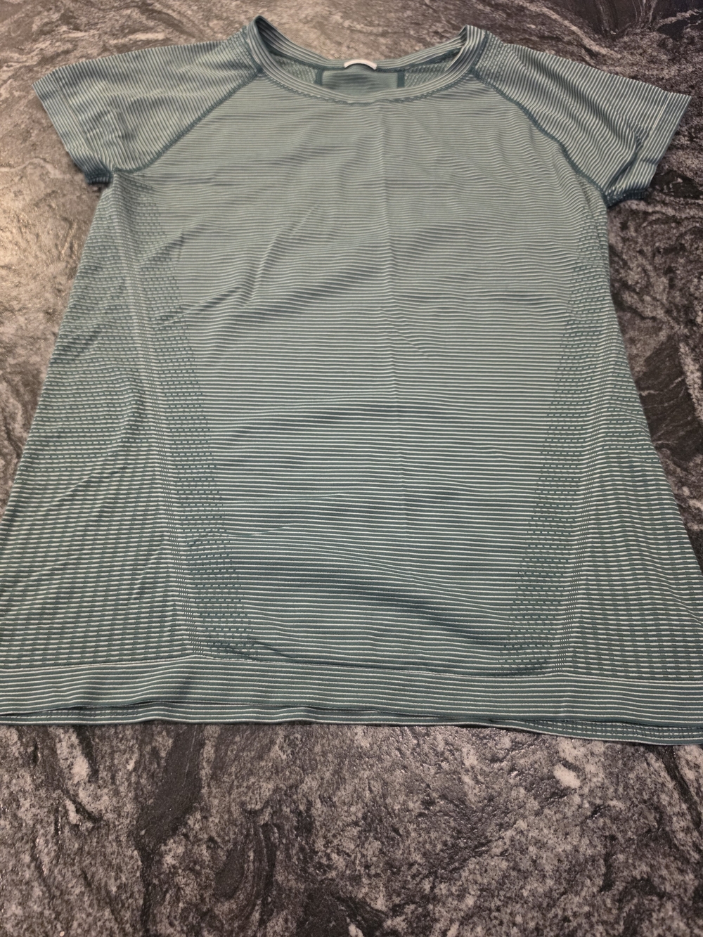 Athleta Seafoam Green and White Striped Short Sleeve Tee